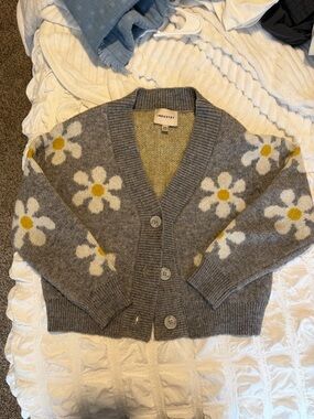 Industry Grey Daisy-Pattern Button Cardigan Sweater
